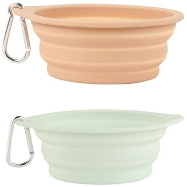 GIEEU - Cuenco plegable portátil de 2 piezas para perro, cuenco de viaje de silicona para mascotas (350 ml, 600 ml, beige y verde)