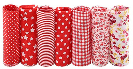7 Stück Baumwollstoff, 25 x 25 cm Patchwork Stoffe, Stoffpaket zum Quilten DIY Patchwork Stoff zum Quilten DIY Basteln Handwerken (Rot)
