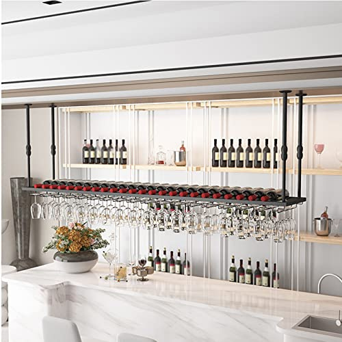 CIRONI Portabicchieri da Vino a soffitto, portabottiglie da Vino Montato a soffitto, Organizer per Appendere Bicchieri da Vino, stendibiancheria per Cucina, Bar e Ristorante 80/100/120 cm