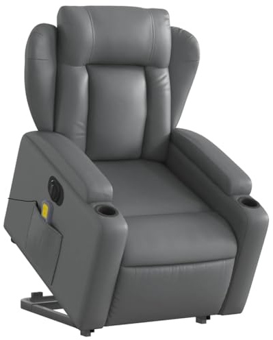 vidaXL Massagesessel, Sessel mit Aufstehhilfe Elektrisch, Relaxsessel mit Liegefunktion Vibrationsfunktion, Fernsehsessel Liegesessel Aufstehsessel, Grau Kunstleder