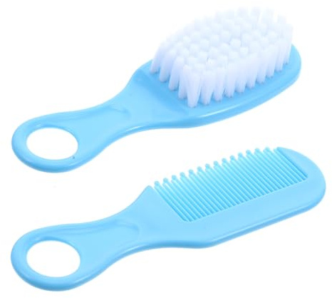 AOKWAWALIY Massage Kamm Und Bürsten Set Für Neugeborene Sanfte Babyhaarbürste Mit Weichen Borsten Kopfhautmassage Kamm Blau