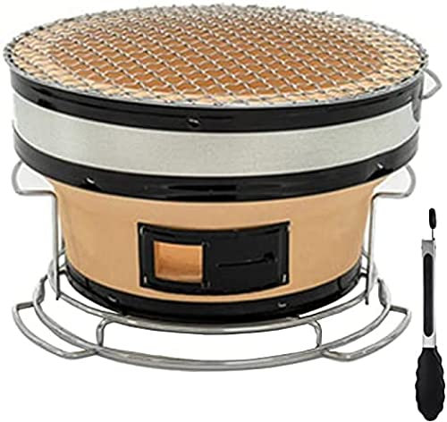 Keramik-Ton-Holzkohlegrill, japanischer Rundgrill, Holzkohlegrill, Tisch-Holzkohleofen, Yakatori-Kocher für Camping oder Zuhause (kostenlose Lebensmittelzange) 69Tranquillity