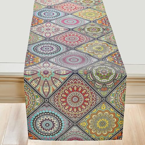 Kaxich Boho Style Vintage Tischläufer Marokkanisch Mandala Leinen Tischläufer Urlaub Küche Esstisch Hochzeit Tischdecke Party Dekor 33x183cm