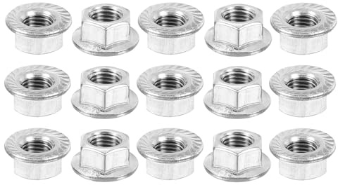sourcing map Sechskant-Sicherungsmuttern, M12 x 1,5 mm, gezackter Flansch, 304 Edelstahl, rutschfest, metrisch, Vollgewinde, helle Oberfläche, silberfarben, 15 Stück