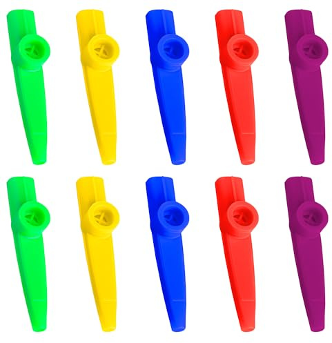 Rumyve 10pcs Plastic Kazoos, Kids Kazoo Musical Instruments, 5 Colors, Contemporary Style, Easy to Carry for Kids