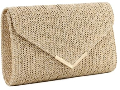 LHHMZ Pochette en Paille et Rotin pour Femme - Sac à Main de Plage Tissé en Raphia pour Mariage, Fête et Voyage