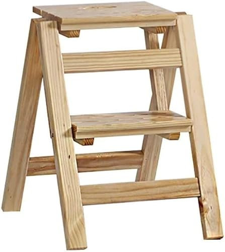 Klapphocker aus Massivholz, Blumenständer aus Holz - Haushaltsleiter aus Holz, multifunktionaler Tritthocker zum Klettern im Innenbereich (Farbe: B, Größe: 3 Stufen)