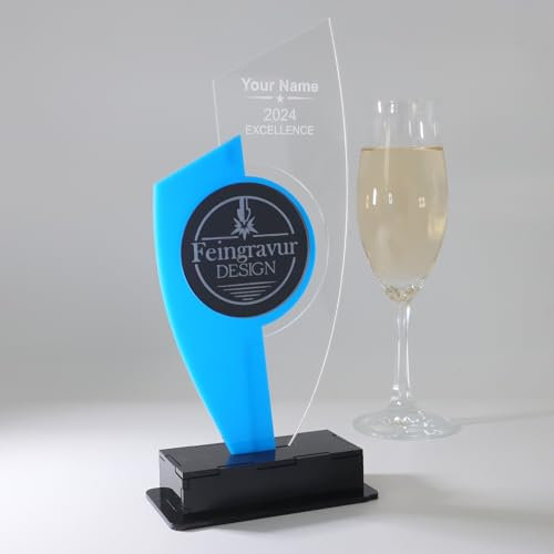 Personalisierte Moderne edle Trophäe, personalisierter eigener Text oder Logo, Blau und Spiegel Acryl - Medaille - Pokal - Auszeichnung 235x105 mm Schwarz