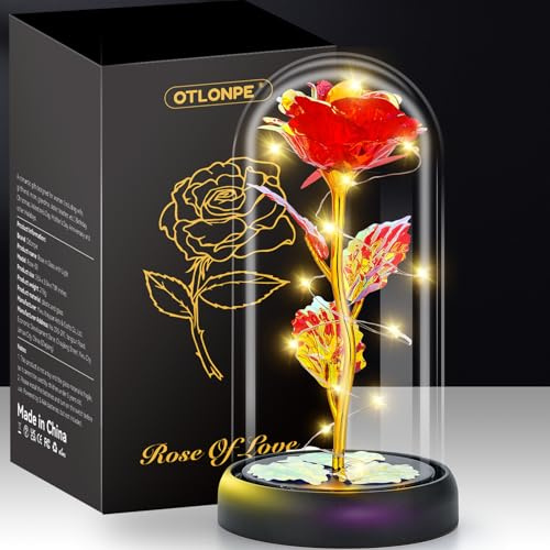 Otlonpe Mothers Day Flowers Gifts for Mum from Son Daughter, Birthday Gifts for Women Grandma Nanny, Women Gift for Anniversary Valentines Christmas, Forever Preserved Glass Rose Flowers, 7-Inch