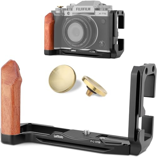 LEFTFOTO X-T5 Retro-Handgriff L-förmiger Halterungsgriff mit Holzgriff für Fuji XT5-Kamera, mit abnehmbaren vertikalen seitlichen Schnellwechselplatten, mit Arca-Schnellwechselplatte, mit Auslöser