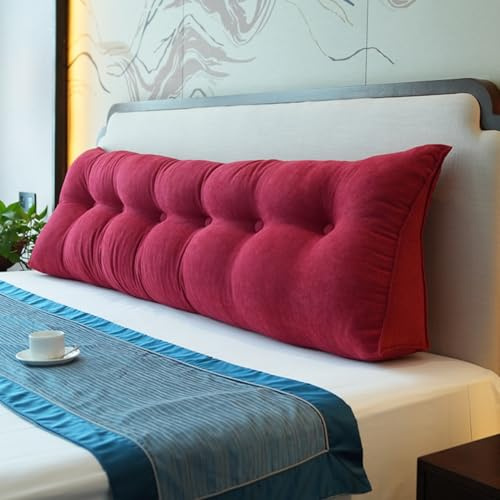 Cojín de cuña para cabecero de cama, tela de lino y terciopelo, soporte para respaldo, para ventana de bahía, tatami, sofá, dormitorio, forma triangular (rojo, 60 x 50 x 20 cm)
