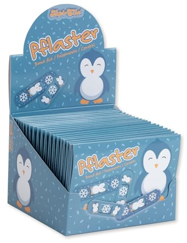 Lutz Mauder Kinder Pflaster Display Set mit 20 Pflasterbriefchen, große Motivauswahl, 2 Größen (200 Einzelpflaster), Kita, Kindergarten, Arzt, Hort, Erzieher, Geburtststag, Gastgeschenk (Pinguin)