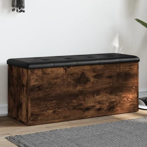 Tidyard Banc de Rangement chêne fumé 102x42x45 cm Bois d'ingénierie, Banc de Rangement, Banc à Chaussures Coffre de Rangement Intérieur pour Entrée, Couloir, Chambre, Salon, Bout de Lit