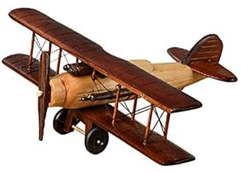 Tagtight Retro Aircraft Handicraf Wooden Plane Model, Vintage Double Decker Model, Desktop Decoration, Photo Props, Souvenir, Collectible, 35 x 31 x 10 cm