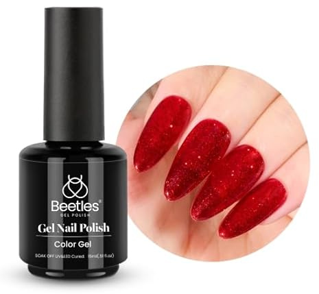 Beetles - Esmalte de uñas de gel UV con purpurina, color rojo, 15 ml, color rubí brillante, esmalte de uñas para arte de uñas, bricolaje, manicura en casa, Halloween, regalo para mujeres