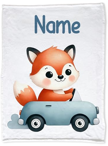 GRAZDesign Babydecke mit Namen personalisiert Fuchs flauschig, Baby Kuscheldecke zur Geburt, Geburtstag, Weihnachten 100x75cm - Kuscheldecke