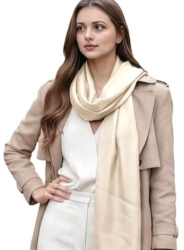 LA FERANI dam sidenscarf 100 % sidenhalsduk halsduk enfärgad vit svart 180 x 90 cm enfärgad för kostym formella tillfällen stola business style present för dig, kräm, 180 cm x 90 cm