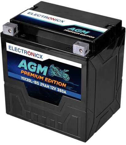 Electronicx YIX30L-BS AGM Batteria Moto 12V 30Ah – Avviamento 380A CCA, sigillata, senza manutenzione, compatta, resistente alle vibrazioni – per moto, quad, ATV, trattorini, motoslitte e touring
