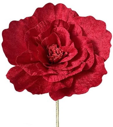 Mokylor Grande fiore di peonia in velluto, 50 cm, albero di Natale rosso, peonia artificiale, ornamento floreale con stelo, per matrimonio, arco, centrotavola, fai da te, ghirlanda, festa