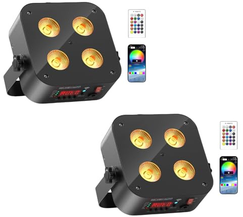 4 * 10W LED Batterie Par Licht, 2PCS 6 in 1 Wiederaufladbar RGBWA+UV Mini Disco Partylicht, Bühneneffekt Scheinwerfer mit Fernbedienung/APP/2,4DMX, Geeignet für Bühne Party Geburtstag Club