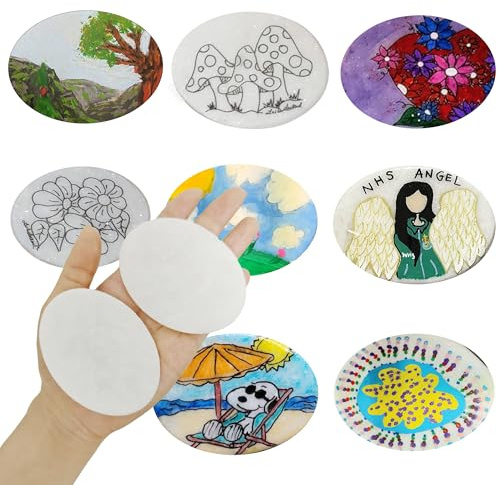 Hisredsun 20 Stück Flache Steine zum Bemalen, 8cm weiß Glatte Große Kieselsteine, Dekosteine Naturstein,Natürlicher Flussstein für Mandala Bemalen (20, Weiß)