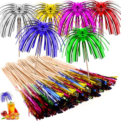 100 Pcs Tropical Cocktail Decorations Set, Cocktail Umbrellas for Drinks, Decorations Toothpicks for Drinks, Cakes, Fruit Platters, Party & Bar Accessories– 4 Styles (Firework Picks, Paper Umbrellas,