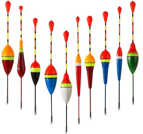JIYIN Lot de 10 flotteurs de pêche, flotteurs de pêche, bobbers, pêche à la truite, accessoires de pêche et flotteurs pour différents types de poissons