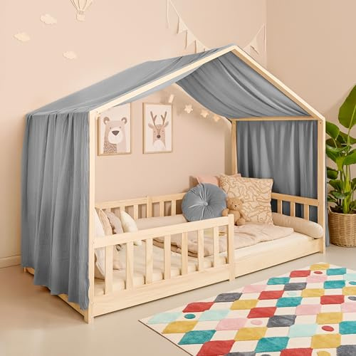 Mooskind Hausbett Himmel – Aus weichem Musselin in 7 Farben – 100% Bio-Baumwolle – Traumhafte Hausbett Deko & Himmelbett Vorhänge – Made in Europe mit Liebe