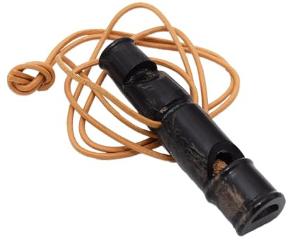 Fischietto in corno di bufalo (fischietto + triller) – prodotto naturale con cinturino in pelle, robusto e ben udibile, ideale per addestramento di cani, caccia e attività all'aperto (6 cm)