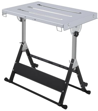 Welding Table, 76 x 51 cm Heavy Duty Welding Workbench Table with 4 Lockable Wheels, 180kg Load Capacity Portable Work Bench with 3 Tilt Angles, for Garage WorkShop