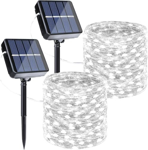 Joomer Solar String Lights Outdoor 2 Pack Total 80FT 240 LED White | Solar Powered Garden Lights Waterproof, 8 Modes Fairy Lights Indoor Copper Wire Lighting for Patio Yard Party Wedding