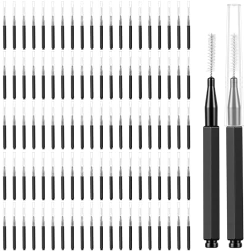 Shimmeroo 100PCS Micro Eyebrow Brush with Cap - Eyebrow Tinting/Lash Filler/Brow Lifting Brush/Eyebrow Lamination - Interdental Brush for Cleaner Toothpick Dental Tooth Flossin