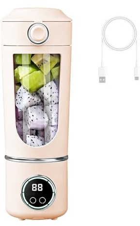 Blender Portable, 700ml Mini Mixeur Smoothie, Appareil À Smoothie avec 12 Lames, Blinder Smoothies Rechargeable par USB, Petit Blender Mixeur pour Cuisine, Bureau, Voyage, Sport (Beige, 1500 mAh)