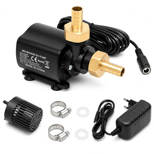 Mini Pompa Acqua DC 12V 800L/H 5m, Pompa Brushless ad Immersione con Controllo a 5 Velocità & Alimentatore, per Fontane e Sistema di Circolazione dell'Acqua, Acquario Laghetto