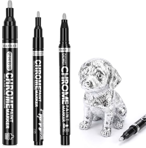 FNANJWQ 3 Pcs Silver Liquid Mirror Chrome Markers, Permanent Reflective Metallic Paint Pen, High Gloss Car DIY Model Painting Pens, Silver Chrome Paint Pen for Plastic Metal Glass