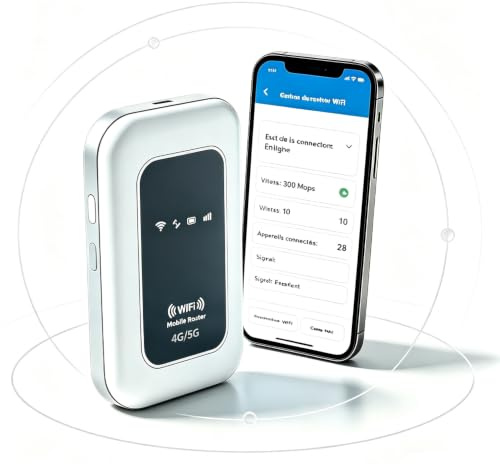 Routeur WiFi Portable 4G/5G Débloqué, Compatible avec Les opérateurs européens, Jusqu'à 10 appareils connectés, Débit WiFi 300 Mbps, Idéal pour Voyage, Camping et Voiture