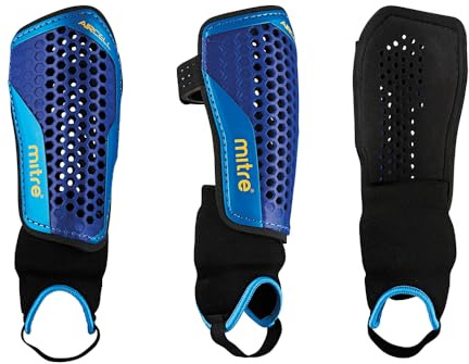 Mitre Aircell Football Ankle Protection Shin Pads | Extremely Breathable | Lightweight Shin Guard, Black/Blue/Yellow, XS