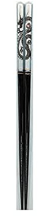 Chopsticks Dragon Design - Dishwasher Safe - Made of Natural Wood - Made in Japan (Silver) by KAJIYA