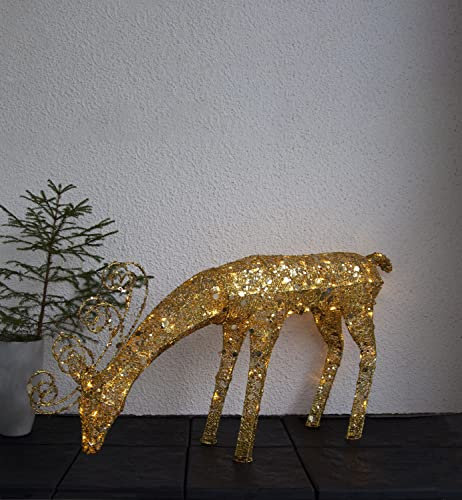Star Trading 803-11 LED-Rentier Sequini mit Pallietten 96 warmwhite LED, ca. 55x116 cm, goldene Pallietten und Textil, Trafo, Outdoor, Karton