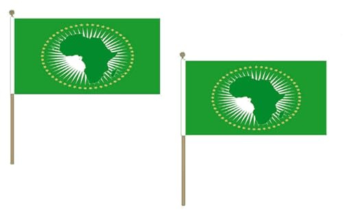 STOCKFLAGGE AFRIKANISCHE UNION 45x30cm mit holzmast - 10 stück AFRIKA STOCKFAHNE 30 x 45 cm - flaggen AZ FLAG