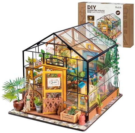 Rolife DIY Miniature Dollhouse Kit,Green House with Furniture and LED,Wooden Dollhouse Kit,Best Birthday and Valentine's Day Gift for Women and Girls