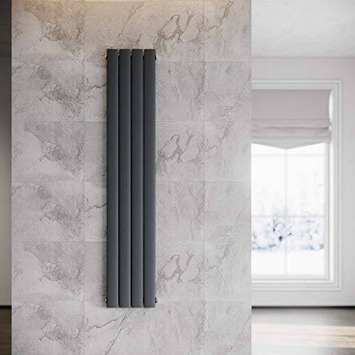 ELEGANT Heizkörper Flach Vertikal Anthrazit 1600x308mm Design Paneelheizkörper Einlagig Flachheizkörper Mittelanschluss Heizung