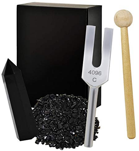 Juanxian 4096C Black Crystal Stimmgabel-Set zur Reinigung des Chakra-Meditations-Ornament-Sets W4315 - Black