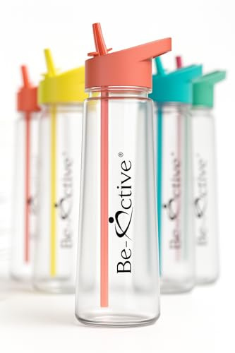 Be-Active Bouteille d'eau motivante de 900 ml - Avec temps pour boire - Paille - Hydrate - Sans BPA - Traqueur (corail)