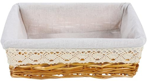 Cabilock Cesta de Almacenamiento Tejida Una Mano con Forro de Tela de Mimbre de Bambú Cesta de Picnic Bandeja de Servicio de Formentera Comida Pan Frutas Diversos Contenedor de