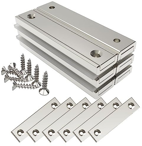 Magnetpro 6 Stück Rechteckmagnete 30 KG Kraft 60 x 13,5 x 5 mm mit Gegenstücke und Stahlkapsel, Haushalt und Industrielle Topfmagnet mit Schrauben