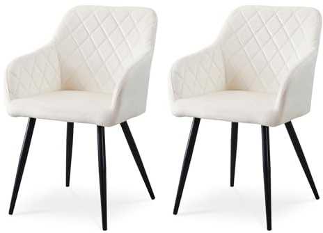 CLIPOP Esszimmerstühle 2er Set, Küchenstühle Beige Samtstoff stühle Polsterstühle mit Armlehne Metallbeine Polstersessel Stühle für Esszimmer Küche (2, Samt Beige)