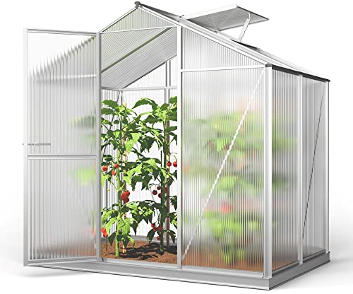 GFP Serre ECO 2 Cadre Aluminium 192x131 cm Plaques Double paroi 8 mm avec Cadre de Fondation et ouvre-fenêtre Automatique