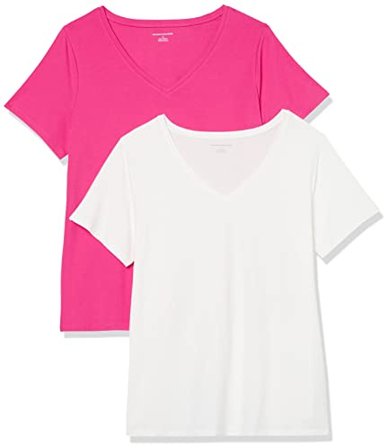 Amazon Essentials T-Shirt a Maniche Corte con Scollo a V, Taglie Forti Donna, Confezioni Multiple