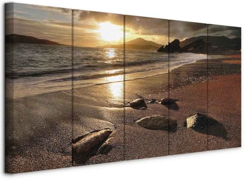 murando - Quadri Moderni Acustici Camera da Letto, Mare e Spiaggia 225x90cm | Chiodi Inclusi, 5 Pezzi, Quadro Moderno Acustico, Schiuma Acustica, Pannelli Fonoassorbenti Decorativi, Produzione Europea